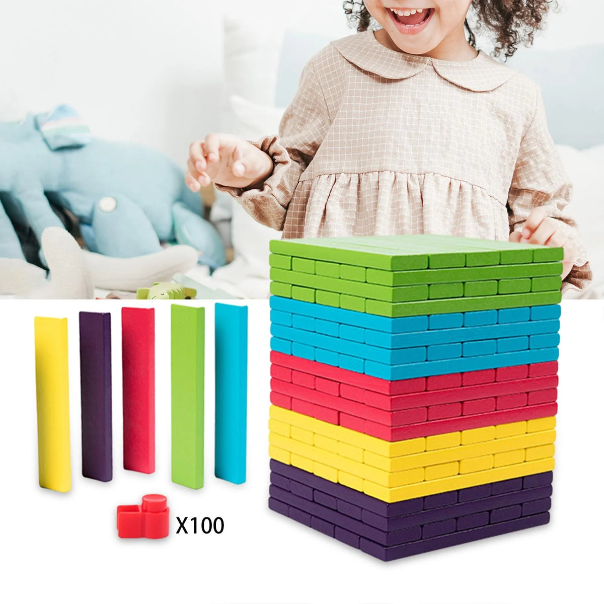 100 Pieces Wooden Stacking Blocks Building Kits Board Game R1246